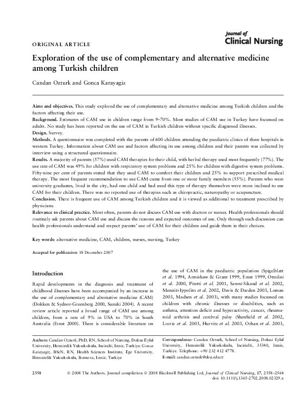 (PDF) Exploration of the use of complementary and alternative medicine ...