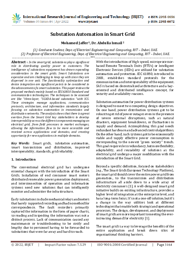 (PDF) Substation Automation in Smart Grid
