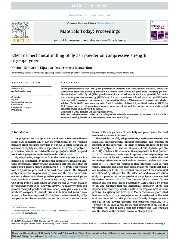 (PDF) Effect of mechanical milling of fly ash powder on compressive ...