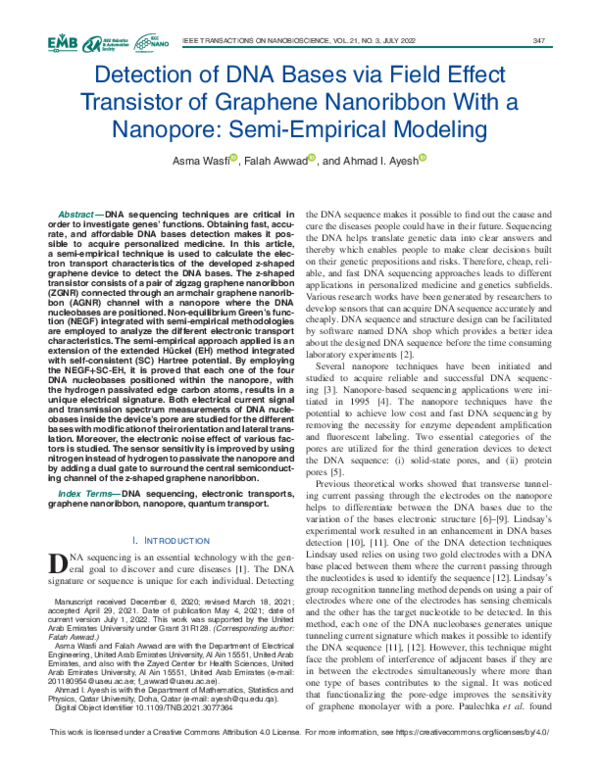 (PDF) Detection of DNA Bases via Field Effect Transistor of Graphene ...