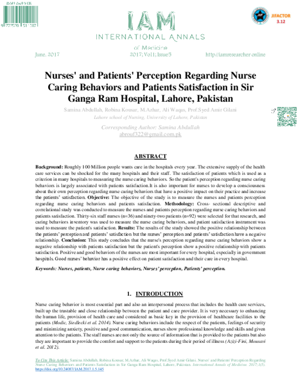 (PDF) Nurses' and Patients' Perception Regarding Nurse Caring Behaviors ...