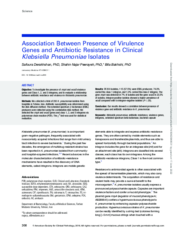 (PDF) Association Between Presence of Virulence Genes and Antibiotic ...
