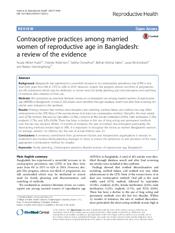 (PDF) Contraceptive practices among married women of reproductive age in Bangladesh a review of
