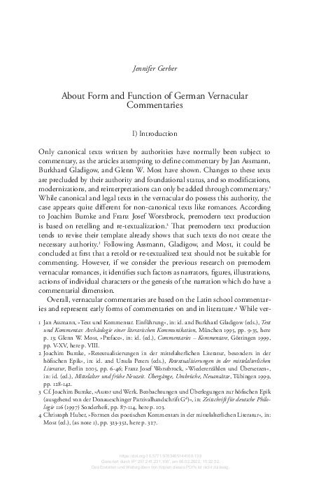 (PDF) About Form and Function of German Vernacular Commentaries
