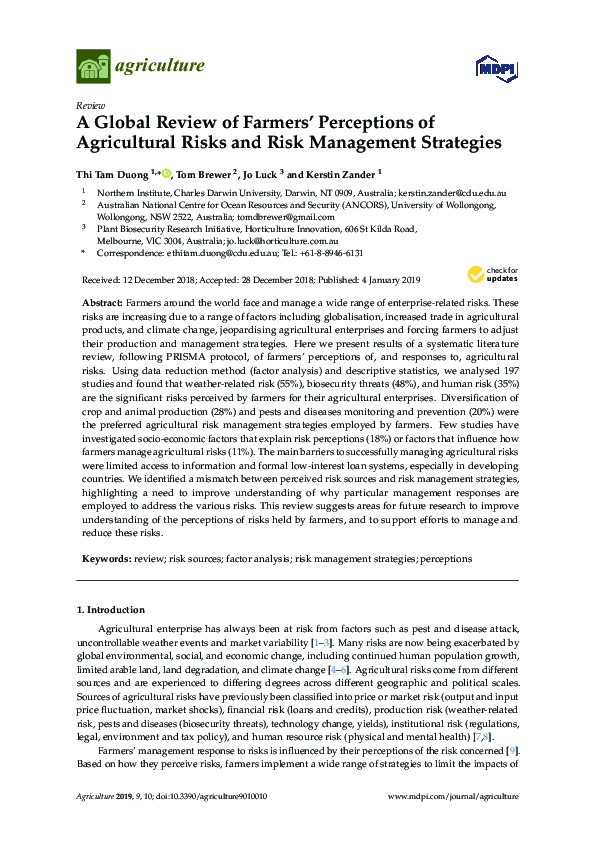 (PDF) A Global Review of Farmers’ Perceptions of Agricultural Risks and ...