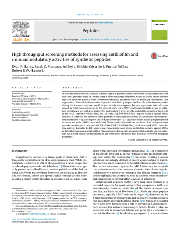 (PDF) High throughput screening methods for assessing antibiofilm and ...