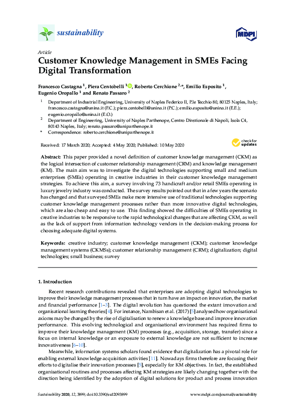(PDF) Customer Knowledge Management in SMEs Facing Digital Transformation