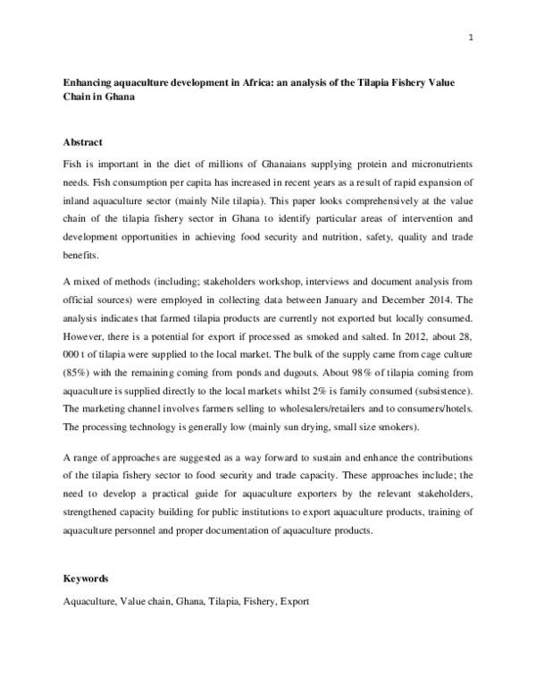 (PDF) Enhancing aquaculture development mapping the tilapia