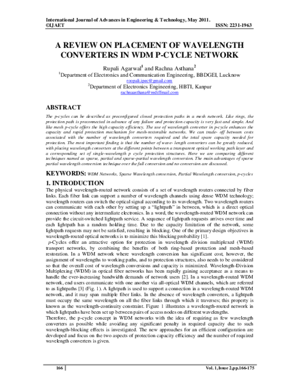 (PDF) A Review on Placement of Wavelength Converters in WDM P-Cycle Network