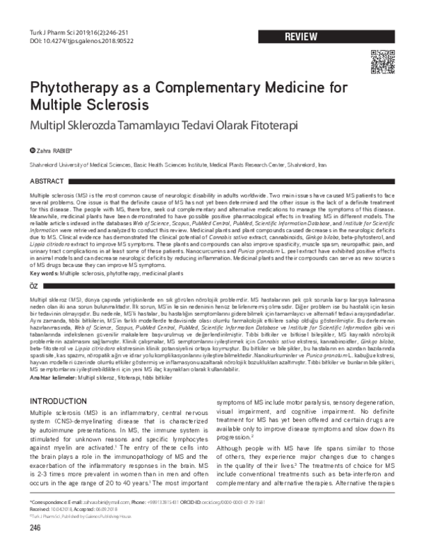 (PDF) Phytotherapy as a Complementary Medicine for Multiple Sclerosis