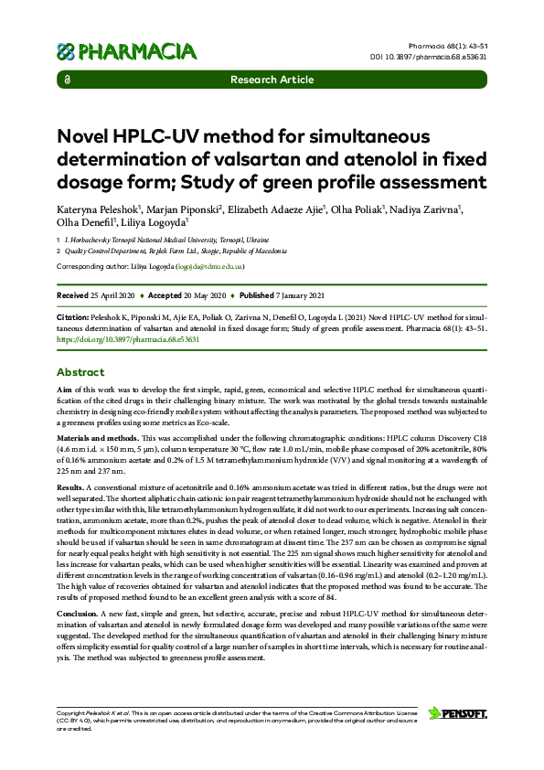 (PDF) Novel HPLC-UV method for simultaneous determination of valsartan ...