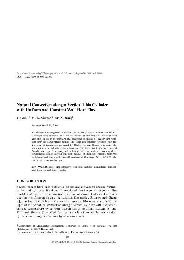 (PDF) Natural Convection along a Vertical Thin Cylinder with Uniform ...