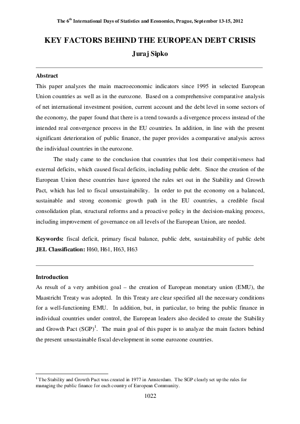 (PDF) Key Factors Behind the European Debt Crisis