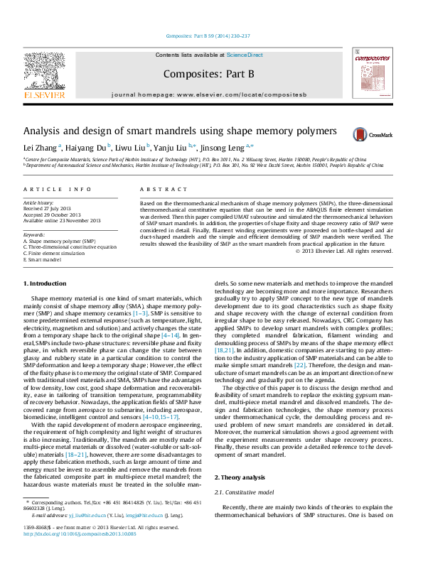 (PDF) Analysis and design of smart mandrels using shape memory polymers