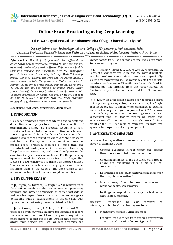 (PDF) Online Exam Proctoring using Deep Learning