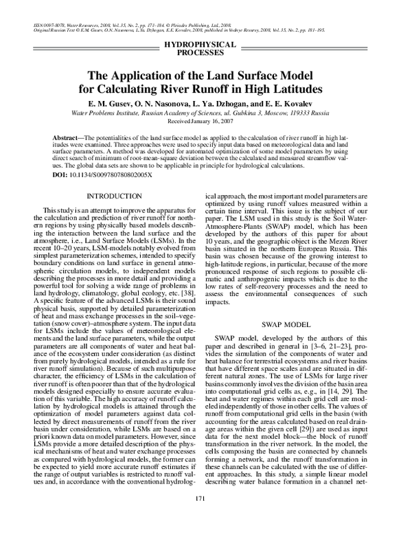 (PDF) The application of the land surface model for calculating river ...