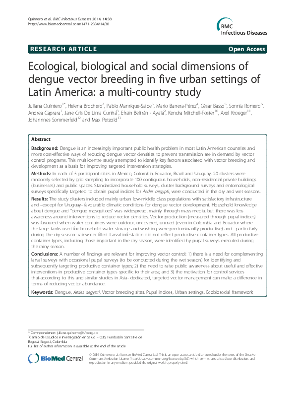 (PDF) Ecological, biological and social dimensions of dengue vector ...