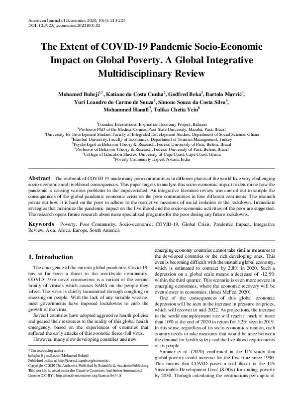 (PDF) The Extent of COVID-19 Pandemic Socio-Economic Impact on Global ...