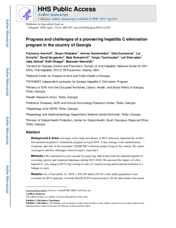 (PDF) Progress and challenges of a pioneering hepatitis C elimination ...