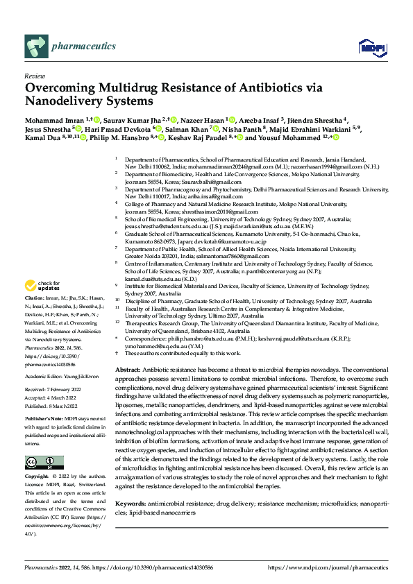 (PDF) Multidrug Resistance of Antibiotics via Nanodelivery