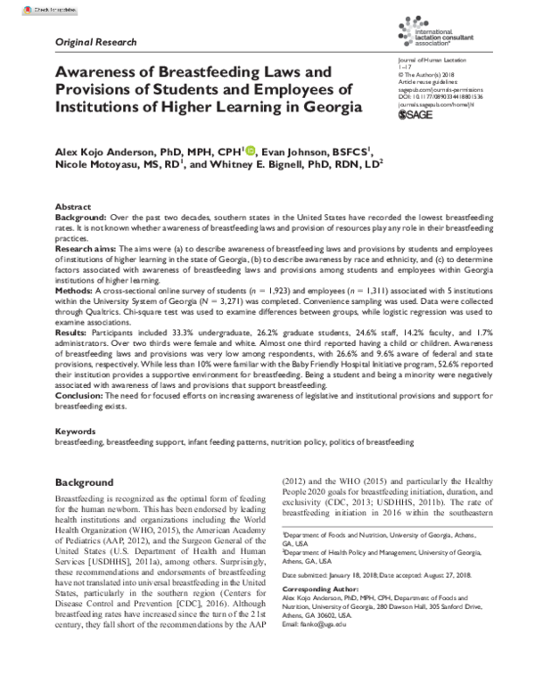 (PDF) Awareness of Breastfeeding Laws and Provisions of Students and