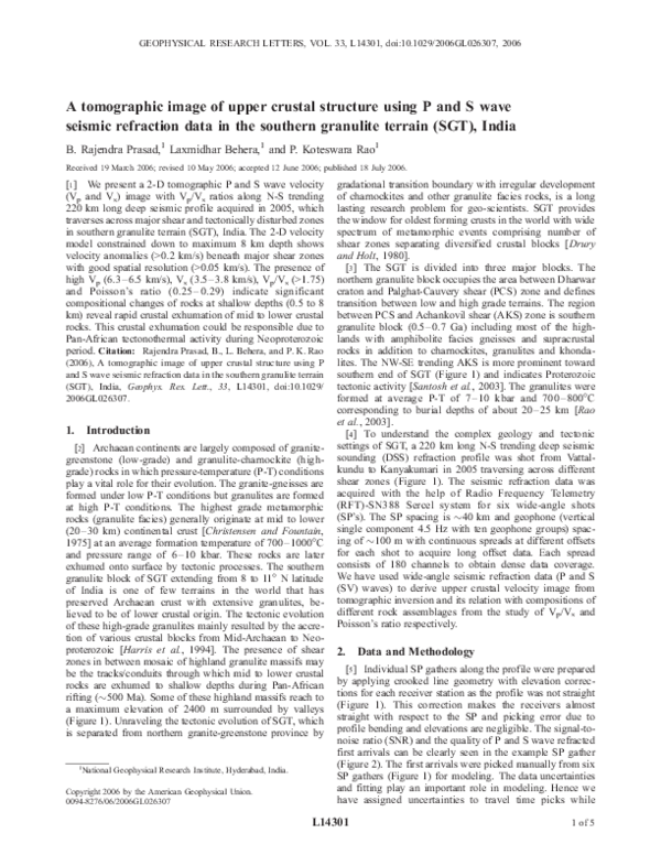(PDF) A tomographic image of upper crustal structure using P and S wave ...