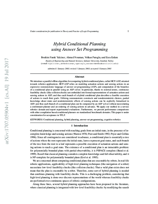 (PDF) Hybrid conditional planning using answer set programming