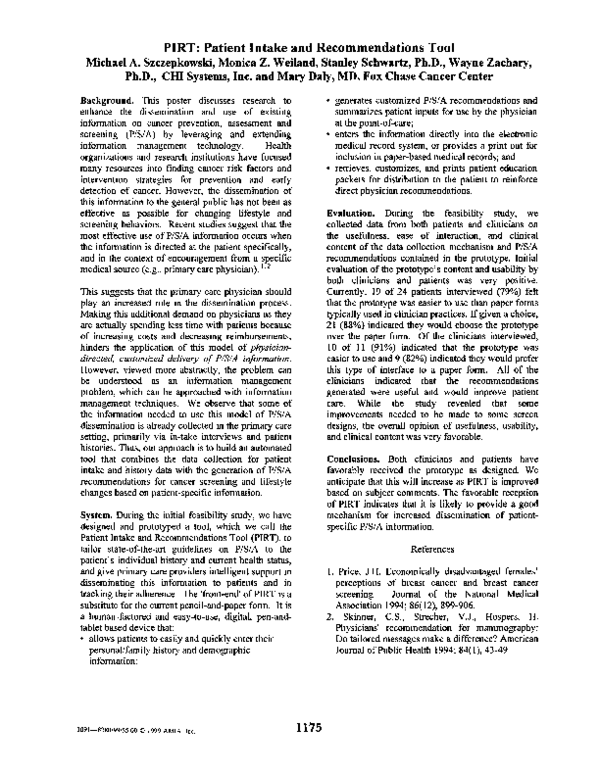 (PDF) PIRT: Patient Intake and Recommendations Tool | Wayne Zachary ...