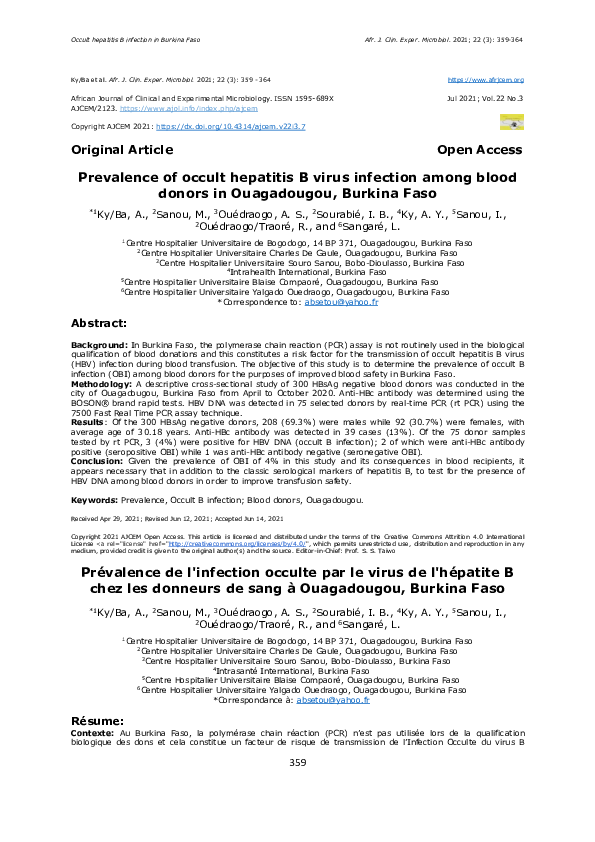 (PDF) Prevalence of occult hepatitis B virus infection among blood ...