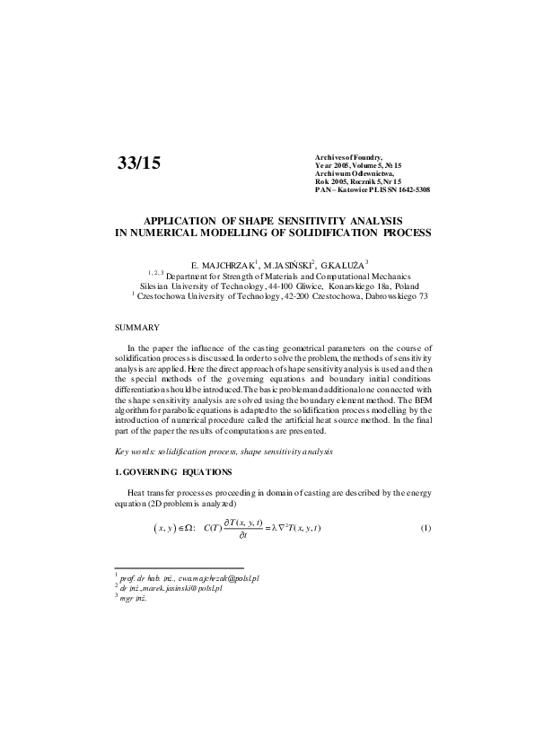 (PDF) Application of the Shape Sensitivity Analysis in Numerical ...