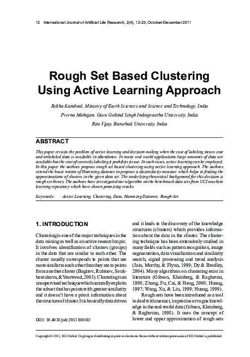 (PDF) Rough Set Based Clustering Using Active Learning Approach