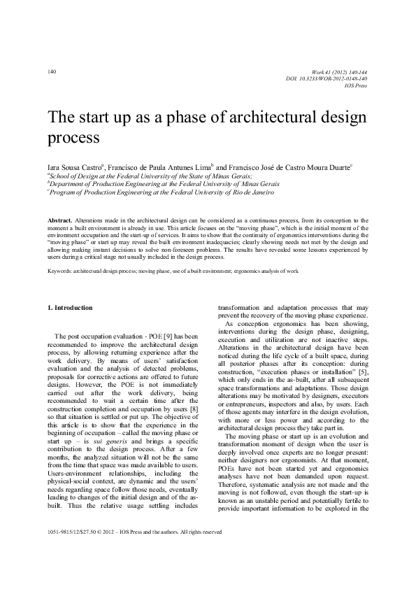 (PDF) The start up as a phase of architectural design process