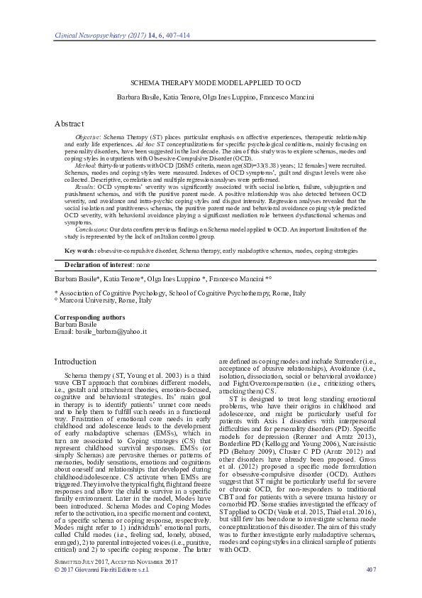 (PDF) Schema Therapy Mode Model Applied to Ocd