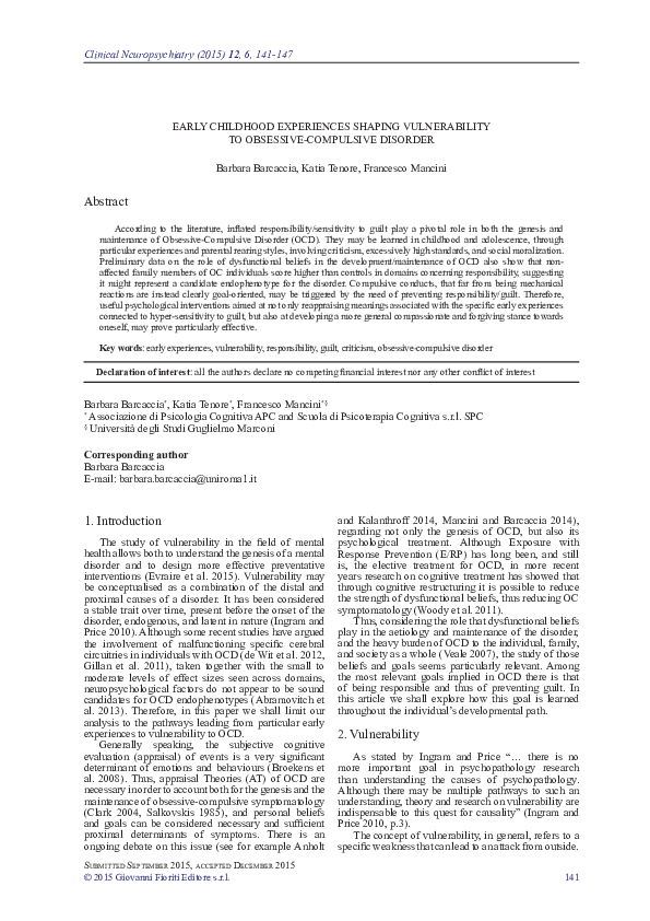 PDF Early childhood experiences shaping vulnerability to Obsessive