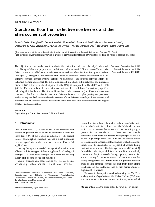 (PDF) Starch and flour from defective rice kernels and their ...