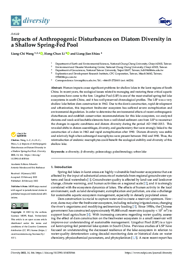 (PDF) Impacts of Anthropogenic Disturbances on Diatom Diversity in a ...