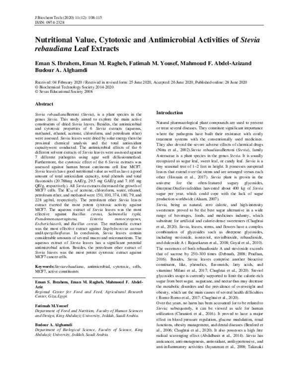 (PDF) Nutritional Value, Cytotoxic and Antimicrobial Activities of