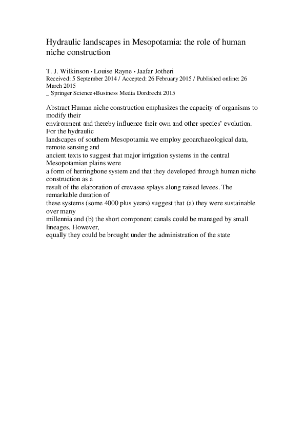 (PDF) Hydraulic landscapes in Mesopotamia the role of human niche