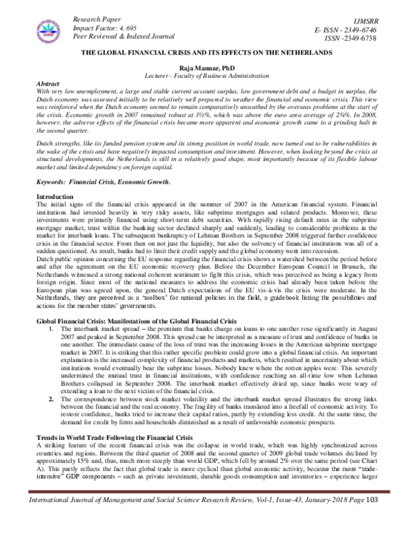 (PDF) THE GLOBAL FINANCIAL CRISIS AND ITS EFFECTS ON THE NETHERLANDS