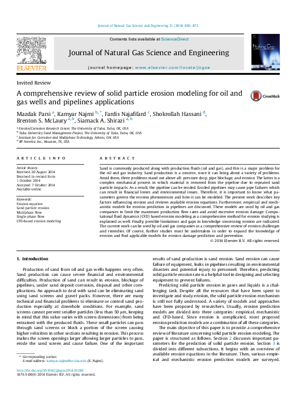 (PDF) A comprehensive review of solid particle erosion modeling for oil ...