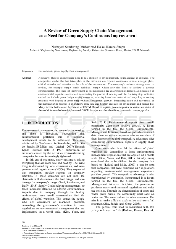 (PDF) A Review of Green Supply Chain Management as a Need for Company’s ...