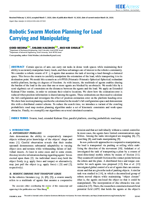 (PDF) Robotic Swarm Motion Planning for Load Carrying and Manipulating