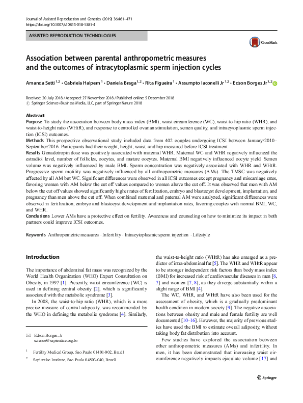 Association between parental anthropometric measures and the outcomes of intracytoplasmic sperm injection cycles