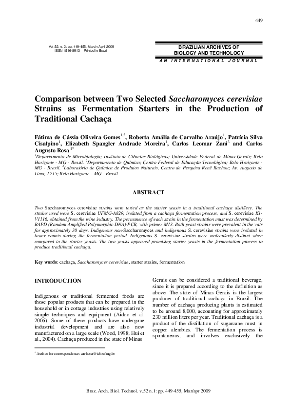 (PDF) Comparison between two selected Saccharomyces cerevisiae strains ...