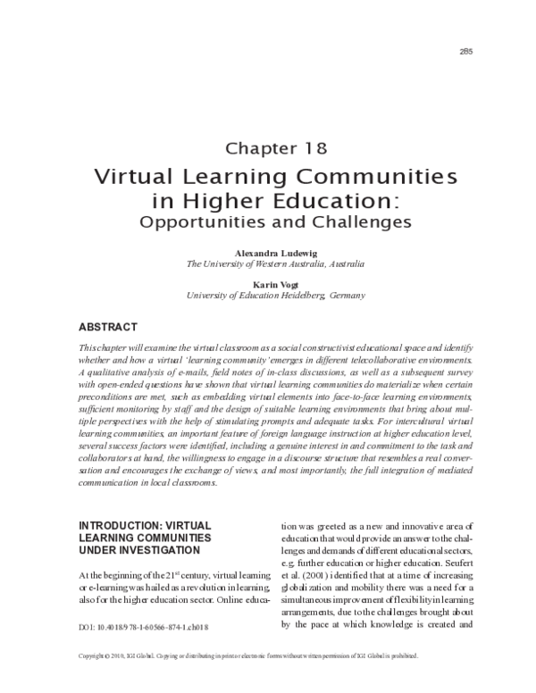 (PDF) Virtual Learning Communities in Higher Education