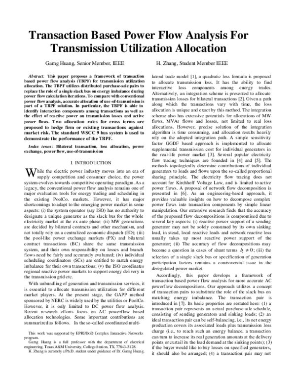 (PDF) Transaction based power flow analysis for transmission ...