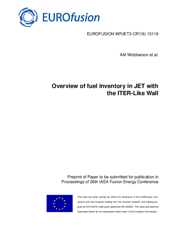 (PDF) Overview of fuel inventory in JET with the ITER-like wall