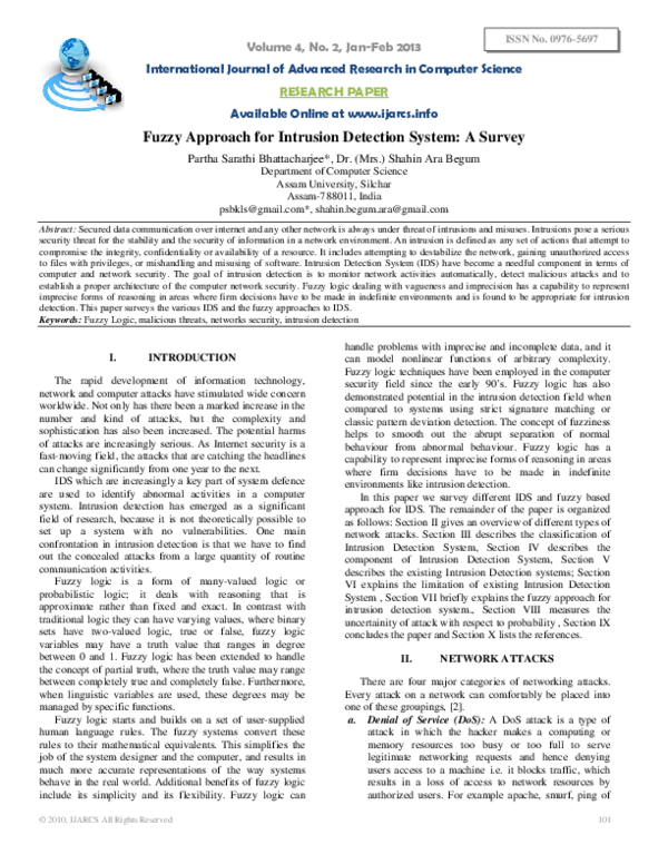 (PDF) Fuzzy Approach for Intrusion Detection System: A Survey