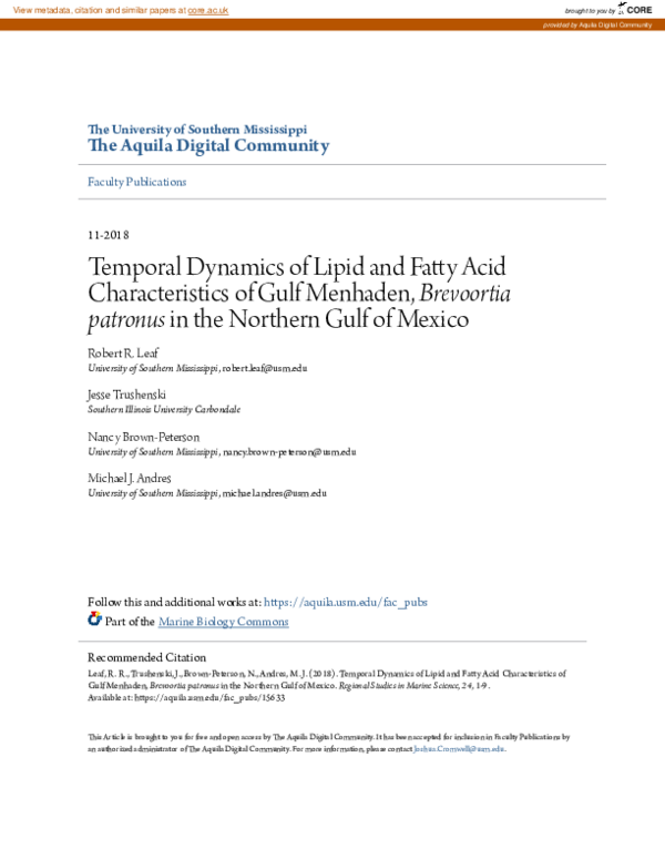 (PDF) Temporal dynamics of lipid and fatty acid characteristics of Gulf