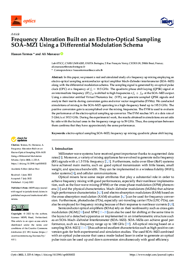 Frequency Alteration Built on an Electro-Optical Sampling SOA–MZI Using a Differential Modulation Schema